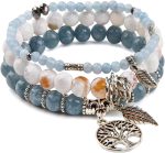 Tree of Life Turquoise Jasper & Tibetan Agate Gemstone Chakra Beaded Bracelet | Beach Charm Bracelet Set - Ocean Jewelry……